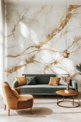 High-detail marble wallpaper in earthy tones and golden streaks