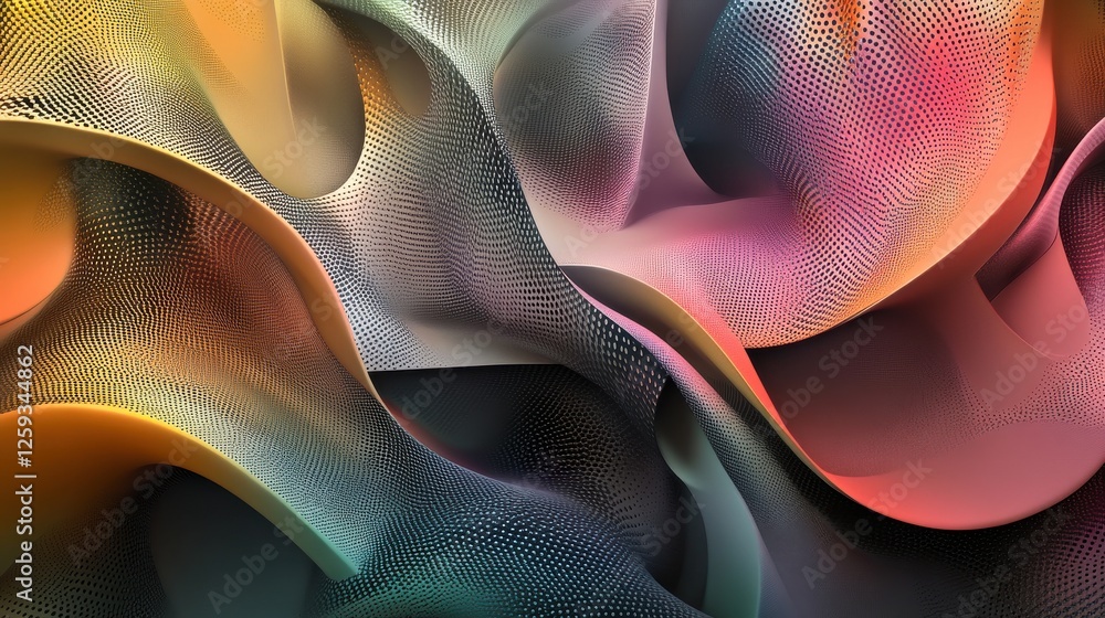 Poster colorful abstract waves with dots creating dynamic visual flow