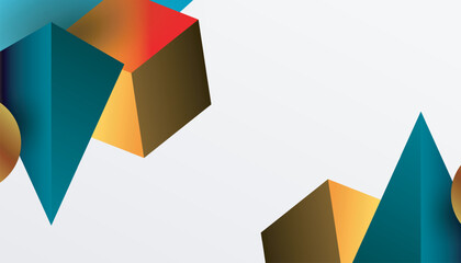 Abstract design showcasing isometric cubes, pyramids, squares, and spheres in a vibrant 3D layout. Modern and dynamic, perfect for tech, design, or futuristic themes