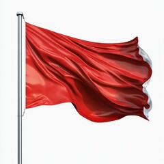 Flowing Red Flag with White Detail on Flagpole against a Light Background