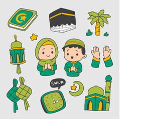 Ramadan Element Collection in Cartoon Style