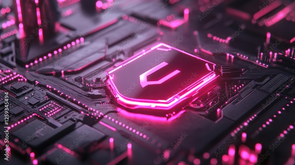 Poster pink neon illuminated computer circuit board component