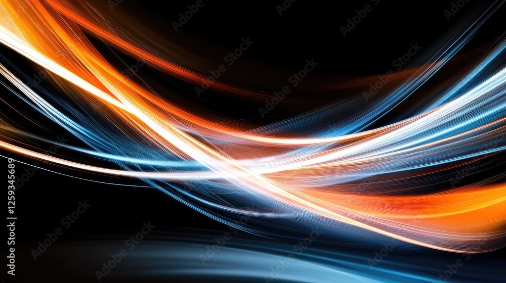 Poster a digital workspace with flowing data streams, glowing lines, and network connections representing c