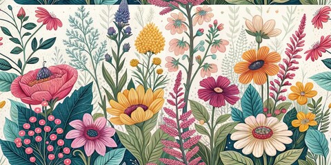 Fototapeta premium Modern Floral Garden Illustrations Home Decor Prints, Botanical Art, Flower Wall Art, Home Decor Paintings