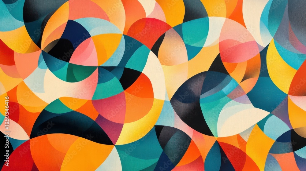 Poster vibrant abstract design with colorful curved shapes and patterns