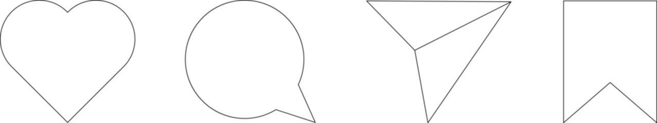 Instagram social media like comment share save icon collection in line style. Set of social network user interface button icons on white background. Vector illustration