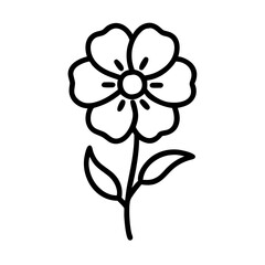 Minimalist flower icon with six petals and two leaves, perfect for spring, gardening, and floral-themed designs on websites, apps, and print materials