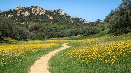 Serene Springtime Hike: A Picturesque Path Through a Wildflower Meadow