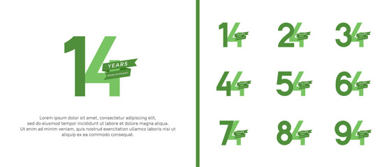 set of anniversary logo flat green color with ribbon for celebration moment
