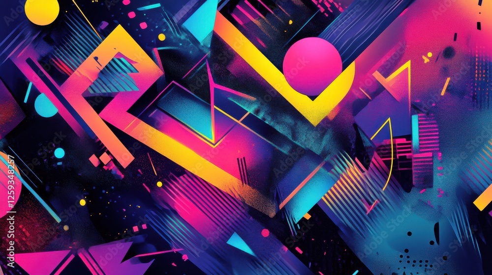 Poster vibrant abstract design with geometric shapes and colorful patterns