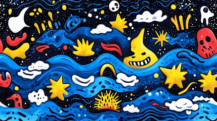 Abstract Colorful Cosmic Ocean Wavescape Art