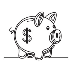 Fototapeta premium continuous one single line art doodle drawing of Piggy bank illustration