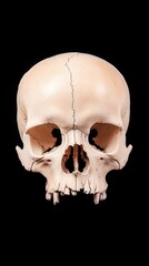 Obraz premium Detailed view of a human skull showcasing anatomical features against a black background