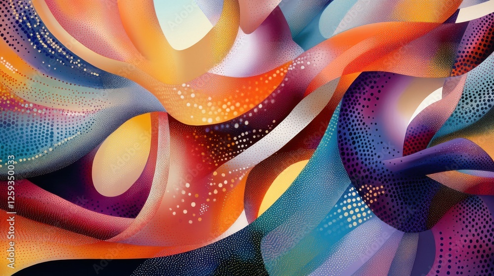 Poster abstract colorful waves with dots and flowing shapes in motion