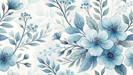 Pastel Blue Watercolor Floral Wallpaper Panoramic,  Blue Floral Wallpaper, Watercolor Flower Background, Panoramic Wallpaper, Floral Design, Blue Wallpaper, Pastel Wallpaper