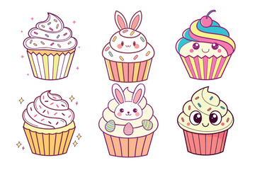 A Bundle of Cute Cupcake vector cartoon Illustrations 