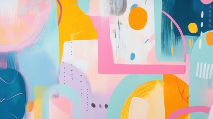 Abstract Colorful Geometric Art with Bold Shapes and Soft Pastels