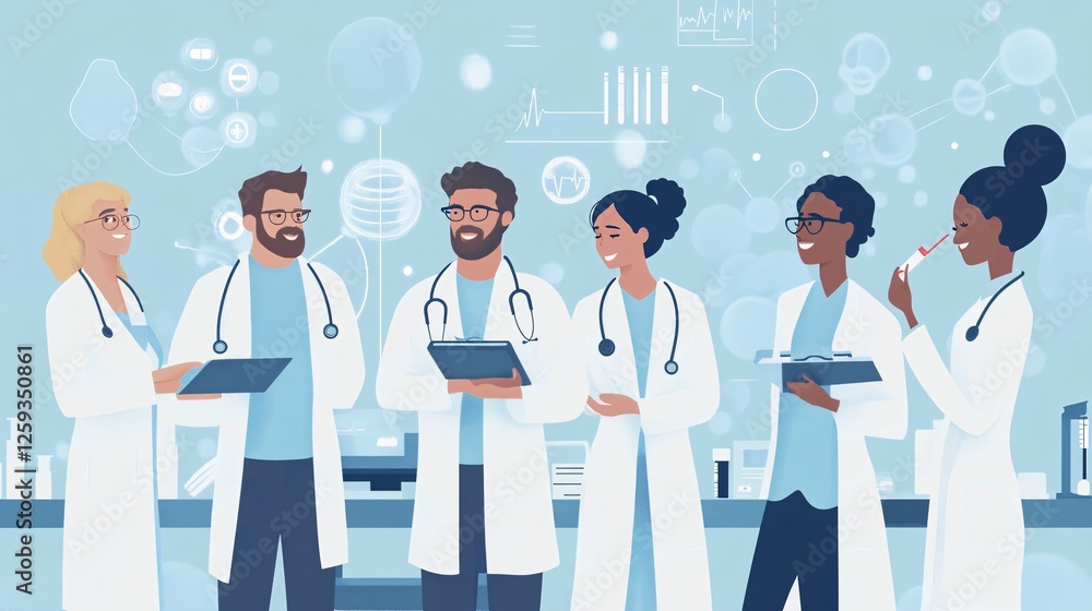 Aufkleber medical team discussing research findings in laboratory setting
