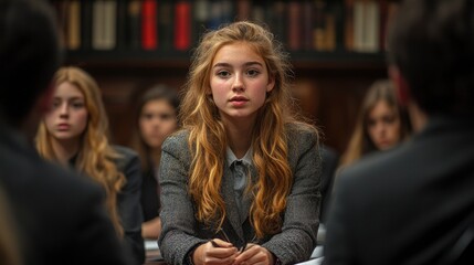 Obraz premium Group of teenagers participating in mock trial competition