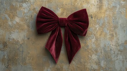 Luxurious velvet bow against a textured golden wall, ideal for festive decorations and styling