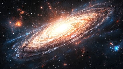 Futuristic space background with glowing galaxies, light beams, and digital energy flows