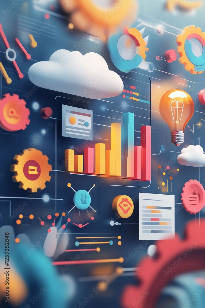 Fototapete businessman analyzing increasing statistics with cloud computing and big data analytics