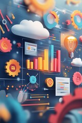 Obraz premium Businessman analyzing increasing statistics with cloud computing and big data analytics