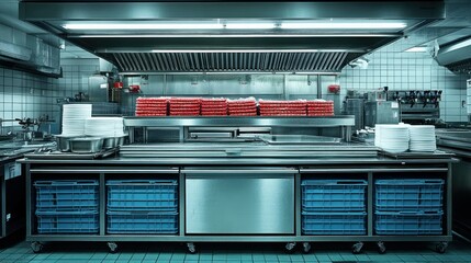 Obraz premium Sleek and Modern Commercial Kitchen Interior