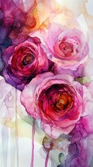 Elegant Watercolor Roses, A Floral Symphony of Pink and Purple Hues
