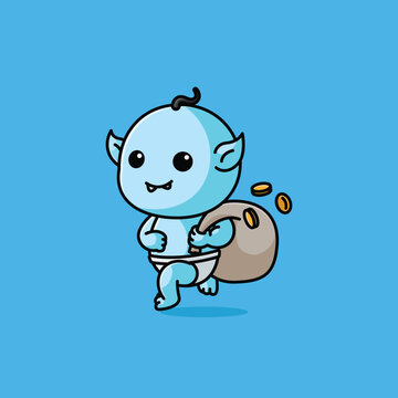 Simple cute tuyul ghost baby devil cartoon vector illustration Collection of Indonesian ghost concept icon isolated