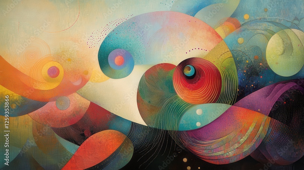 Poster vibrant abstract art with swirling shapes and colorful patterns