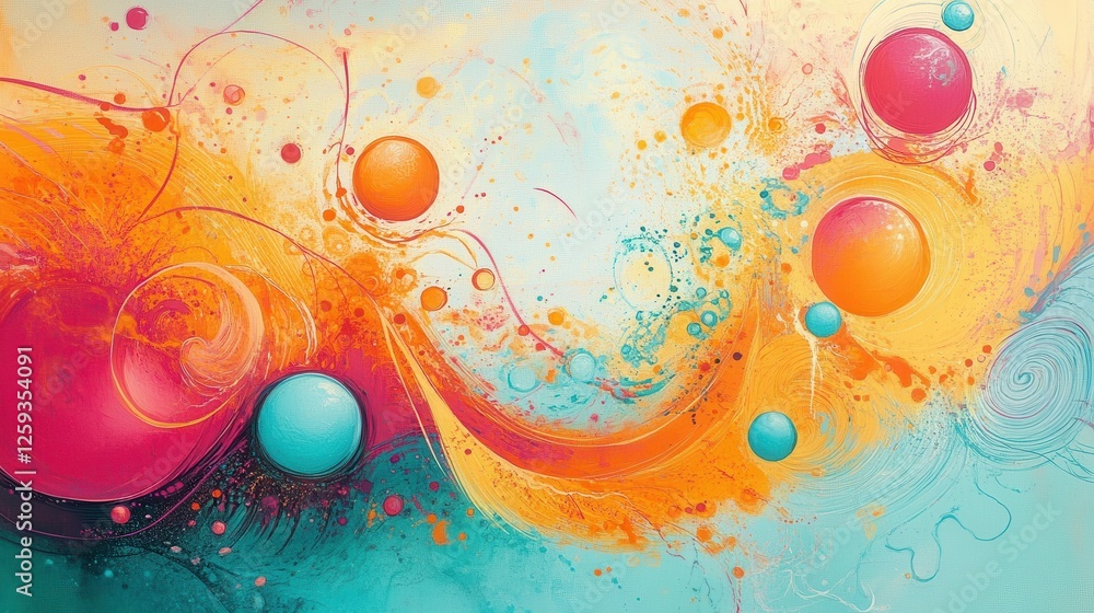 Poster vibrant abstract art with colorful circles and swirling patterns