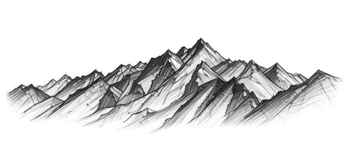 Black and White Sketch of Mountain Range, Perfect for Nature and Artistic Designs