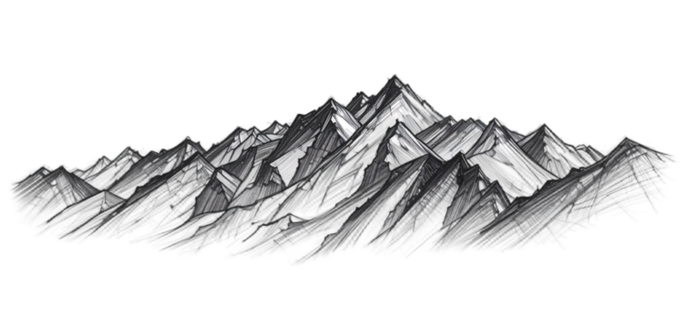 Black and White Sketch of Mountain Range, Perfect for Nature and Artistic Designs - Powered by Adobe