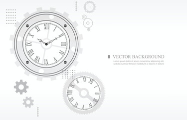Abstract vector backgroun.Machanical analog clock.white wallpaper