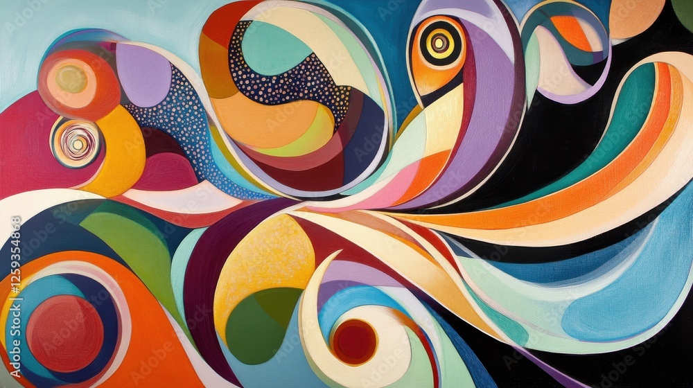 Poster vibrant abstract swirls of colorful shapes and energetic patterns