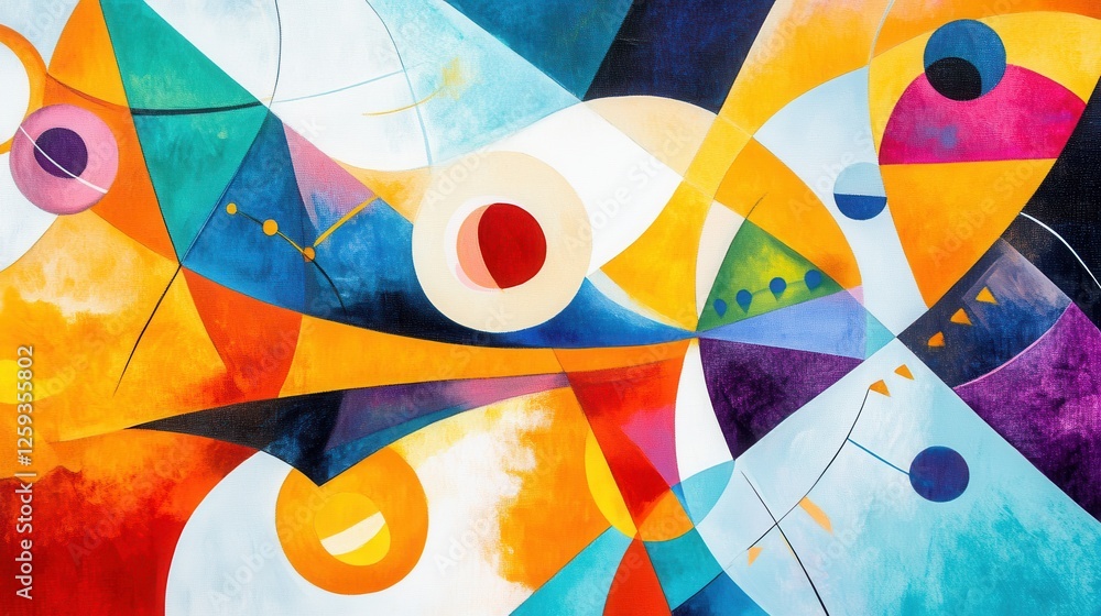 Poster vibrant abstract art with colorful shapes and dynamic composition