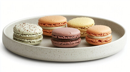 Obraz premium A minimalistic arrangement of macarons in pastel colors on a clean plate.