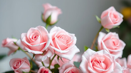 light pink roses in soft color and blur style for background. sweet color roses flowers in pastel tone with blurred style for background pattern texture. sweet color flower petals in soft color