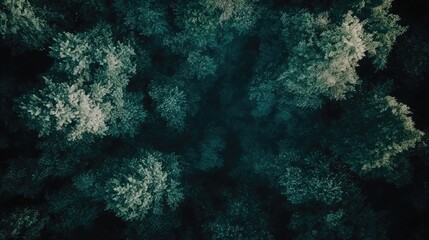 Fototapeta premium Aerial view of dense evergreen forest showcasing lush treetops with varying shades of green