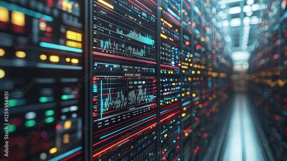 Poster data center server racks displaying realtime information