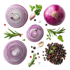 Sliced Purple Onions with Garlic and Herbs - Isolated on White backgrounds