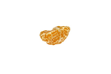 A single peeled orange segment isolated on a white background.