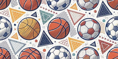 Obraz premium Stylish Sports Doodles Geometric Portrait Photography Backgrounds - Trendy Athletic Designs