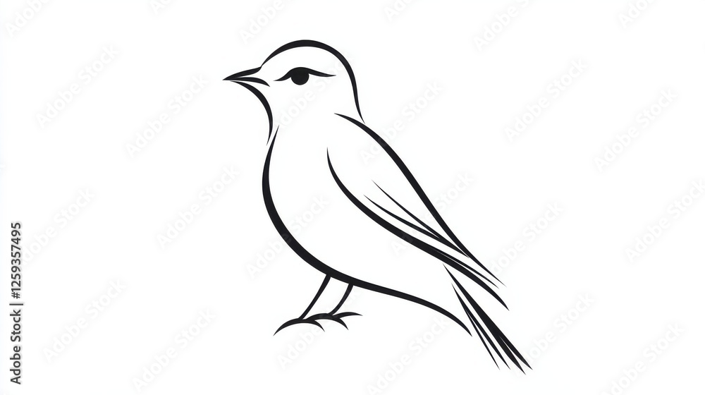 Poster elegant linear bird design in minimalist style on white background