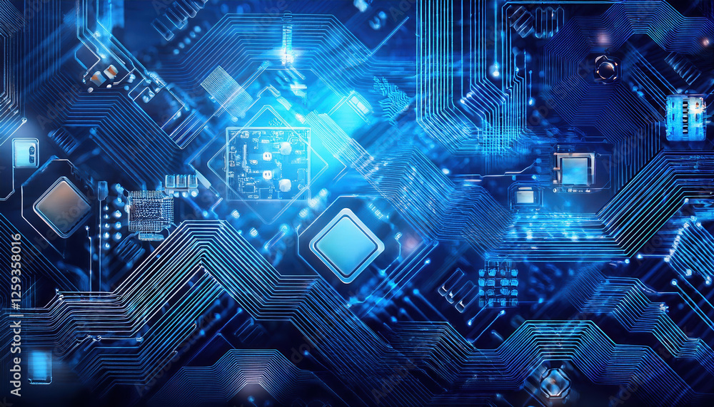 Aufkleber vibrant collage of interconnected technology elements featuring circuit patterns and digital compone