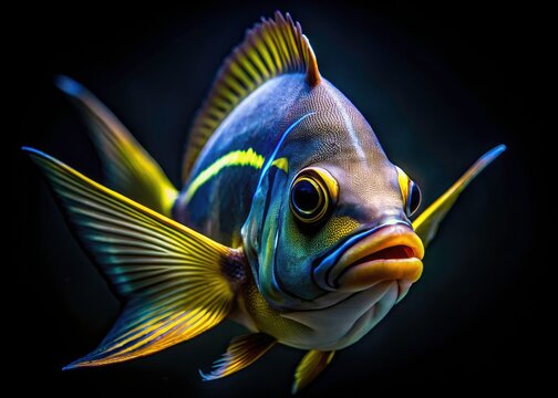Silhouetted against the black, a Chelmon rostratus reveals its elegant form, a monochrome underwater masterpiece.