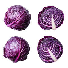 High-Quality Image of Fresh Red Cabbage Isolated on White Background for Culinary and Nutritional Applications in Organic Food and Vegetable Photography