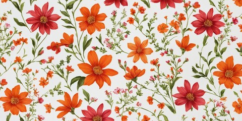 Vibrant Floral Pattern with Orange and Yellow Flowers on a Cream Background 2