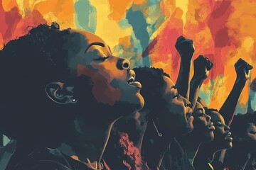 Black women raise their fists in solidarity and resistance